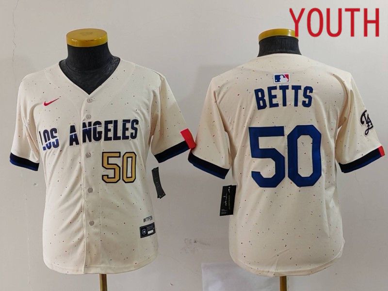 Youth Los Angeles Dodgers #50 Betts Cream Fashion Nike Game MLB Jersey style 7031->youth mlb jersey->Youth Jersey